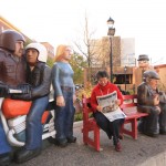 Sandra taking a time out with John Hooper's sculptures
