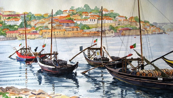 "Barcos Rabelos, Porto", Watercolour, 16"x20", Nov., 2012