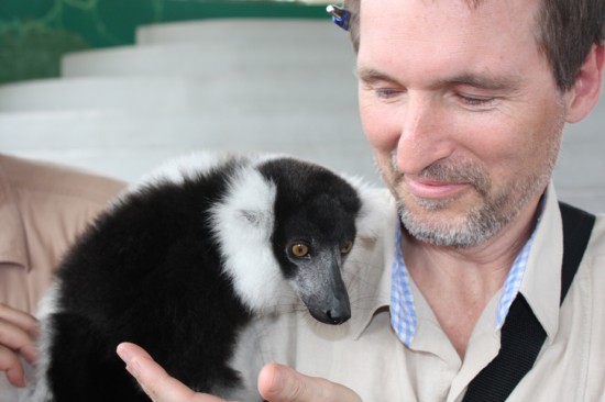 Darcy Rhyno with lemur at Jungle Island.