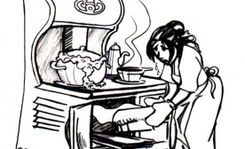 Woman Cooking at the Stove, Illustration
