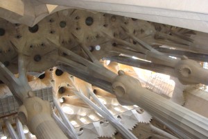 Tree shaped columns inside Sagrada Familia in Barcelona