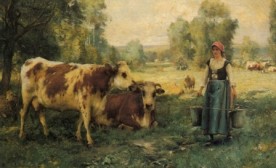 "A Milk Maid with Cows and Sheep" by Julien Dupré