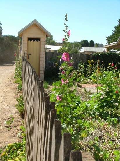 Paxton Square Cottages in Burra: Cornish hollyhock garden. Picture © Vincent Ross
