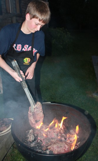 Miles searing meat