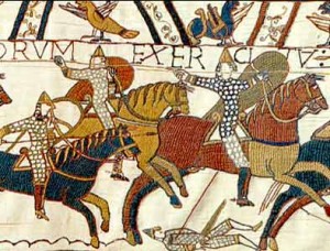 Bayeux tapestry depicting Norman knights.