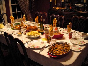 Beautiful table with thanksgiving food