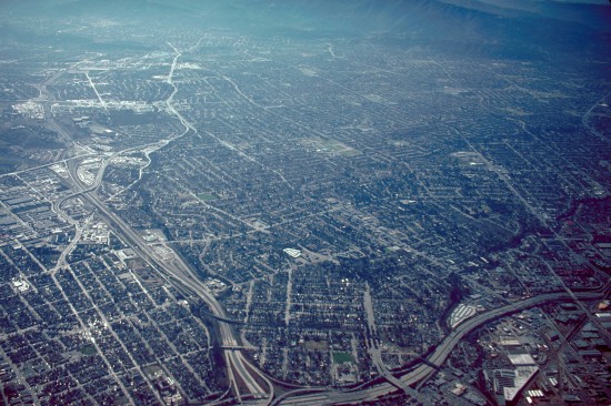 Urban sprawl - aerial view of San Jose