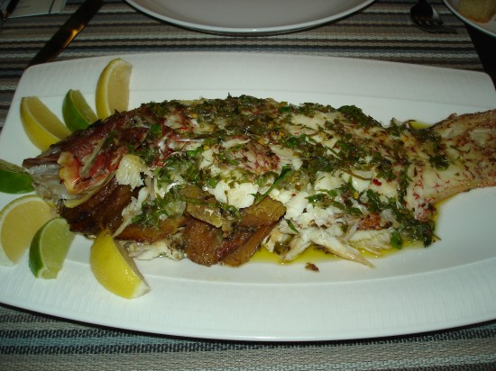 Whole roasted Bahamian snapper at The Dune Restaurant