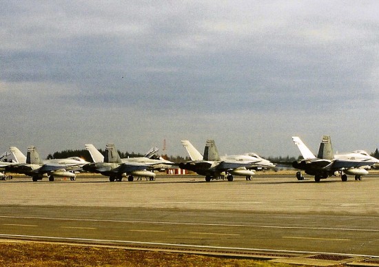 433 Squadron CF-18's lined up on the tarmac in Bagotville, Quebec