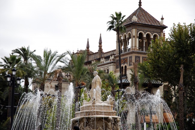 The Fuente de Sevilla fountain at the Puerta de Jerez square - Seville