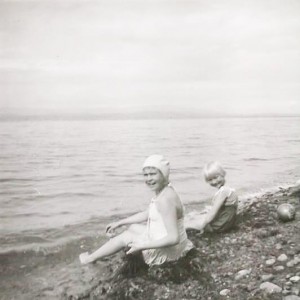 At the Beach: Me and sis, 1960