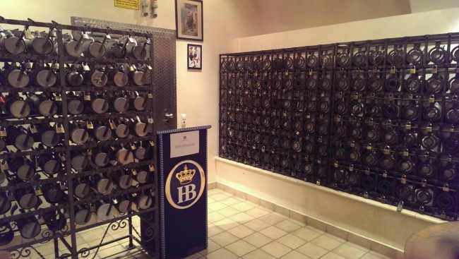 While the Hofbrauhaus receives large numbers of tourists locals also drink here. If you drink frequently at the Hofbrauhaus you can have your beer stein kept here.