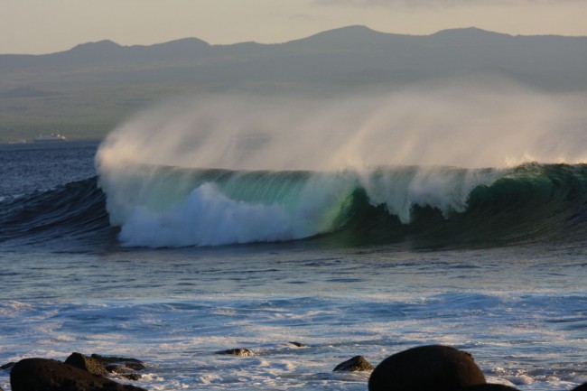 Waves breaking on the north shore of North Seymour Island.