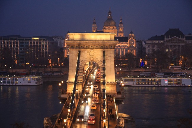 The magnificent Szechenyi Chain Bridge from Castle Hill