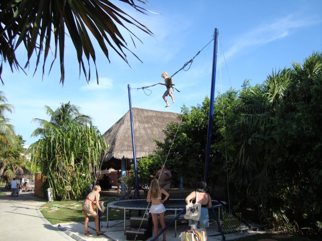 Fun for kids on the bungee tramploine