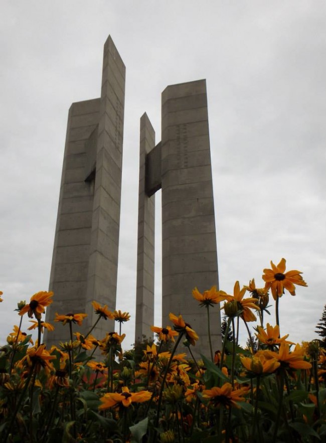 The Peace Tower straddles the international boundary line in the Peace Gardens