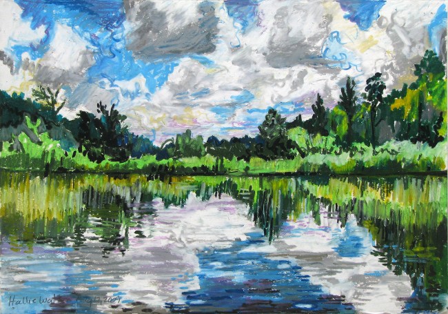 Clouds over Pip's Pond, Oil Pastel, 13.75 x 19.5 