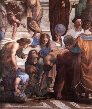 Zoroaster holds the celestial sphere in Raphael's School of Athens
