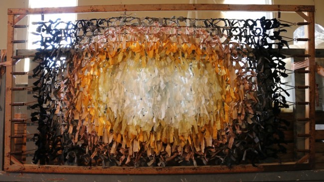 1000 Prayers for my Mother, fabric on metal box spring, 42x72", 2015 @ Stephanie Calvert 1000 Prayers for my Mother, fabric on metal box spring, 42x72", 2015 @ Stephanie Calvert