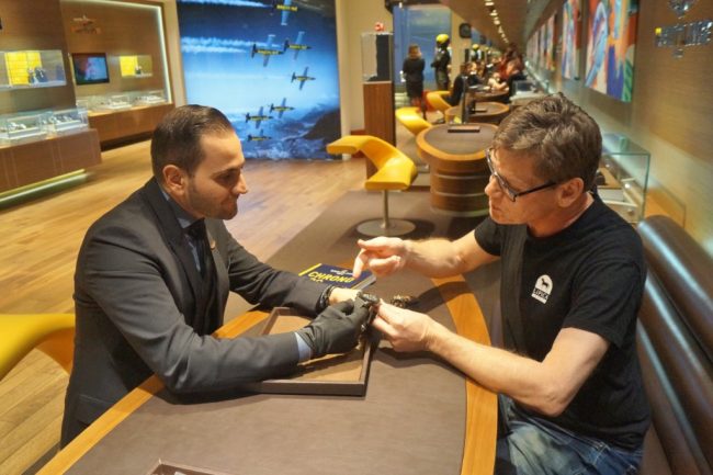 Breitling Boutique Las Vegas manager Michael Bedrossian fits author with the latest Swiss timepiece
