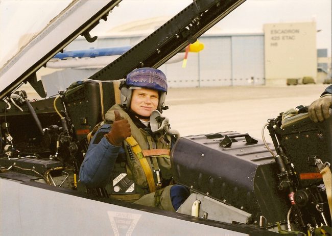 "The (somewhat younger) author about to take off on an F-18 "Top Gun" aerial combat exercise involving seven supersonic fighters "The (somewhat younger) author about to take off on an F-18 "Top Gun" aerial combat exercise involving seven supersonic fighters